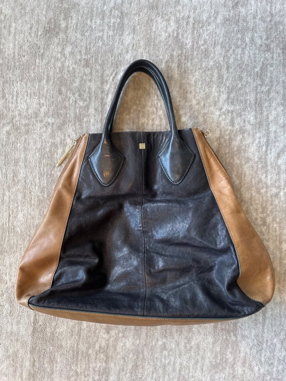 Pour La Victoire Suede and Leather Maison Color Block Tote Bag Black Brown
